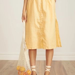 Faithfull the Brand, Yellow Cotton Linen Midi Skirt - XS / S / 2